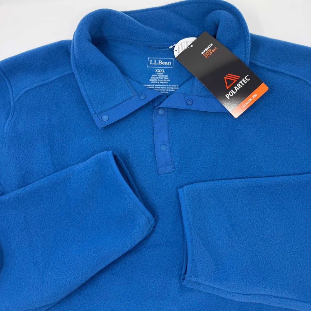 LL Bean Mens Polartec Classic 200 Fleece Pullover Blue XXXL Snap Neck 268260 NEW
